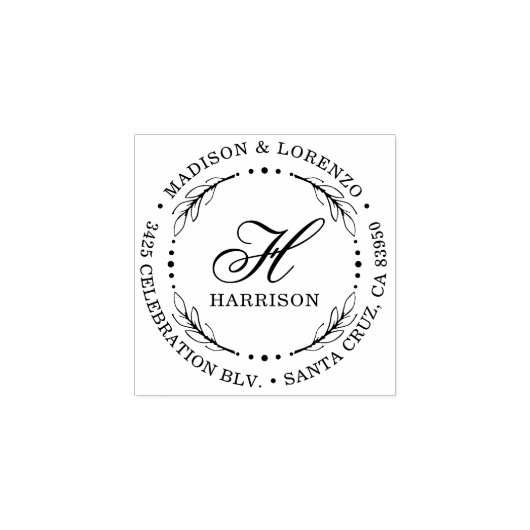 Vet Script Monogram Krans Rond Retouradres Rubberstempel (Afrduk)