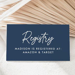 Vet Script Navy Baby shower Registry Informatiekaartje