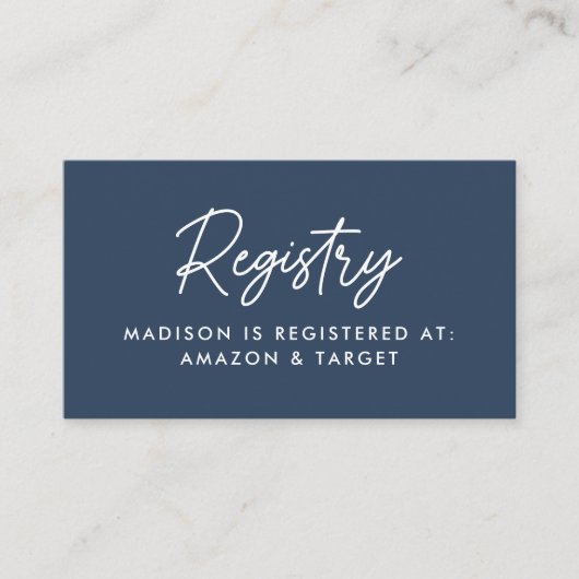 Vet Script Navy Baby shower Registry Informatiekaartje (Voorkant)