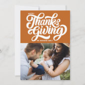 Vet Script Oranje Foto Happy Thanksgiving Feestdagenkaart (Voorkant)