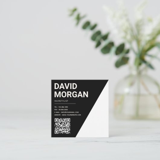 Vet Script QR-code zwart-wit Vierkante Visitekaartje (Staand voorkant)