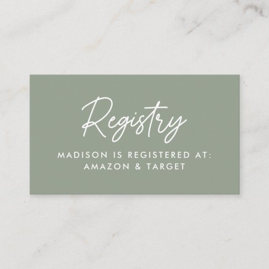 Vet Script Sage Green Baby shower Registry Informatiekaartje (Voorkant)