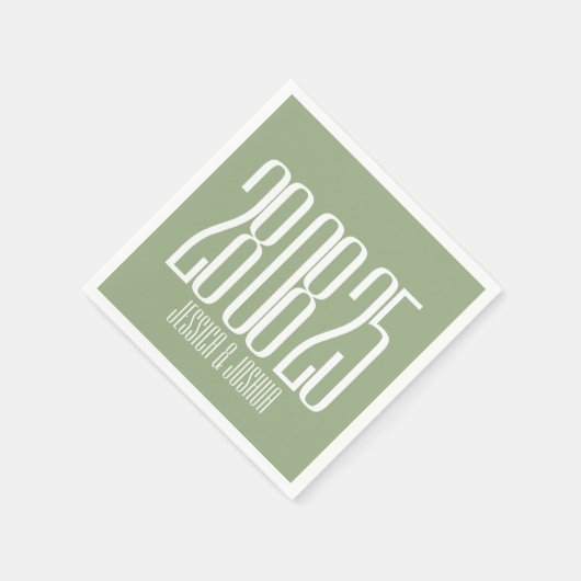 Vet Script Sage Groen Wit Ultra Modern Bruiloft Servet (Hoek)