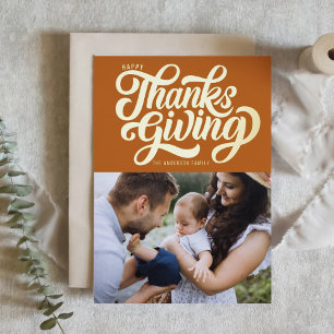 Vet Script Sinaasappel Happy Thanksgiving Foto Folie Feestdagenkaart