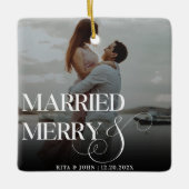 Vet Script Trouwen Eerste Kerst Metal Keramisch Ornament (Voorkant)