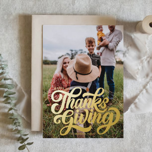 Vet Script Typografie Foto Happy Thanksgiving Folie Feestdagenkaart
