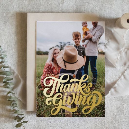 Vet Script Typografie Foto Happy Thanksgiving Folie Feestdagenkaart