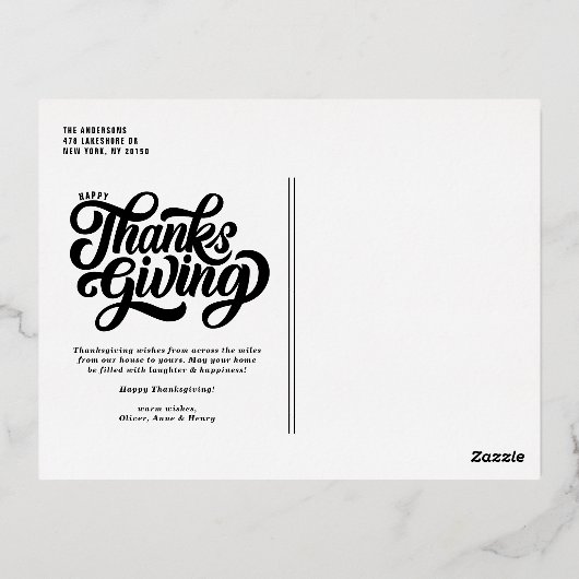 Vet Script Zwart Happy Thanksgiving-foto Folie Feestdagen Briefkaart (Achterkant)