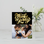 Vet Script Zwart Happy Thanksgiving-foto Folie Feestdagen Briefkaart (Staand Voorkant)