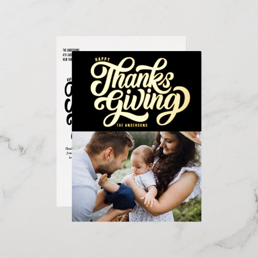 Vet Script Zwart Happy Thanksgiving-foto Folie Feestdagen Briefkaart (Voorkant / Achterkant)