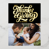 Vet Script Zwart Happy Thanksgiving-foto Folie Feestdagen Briefkaart (Voorkant)