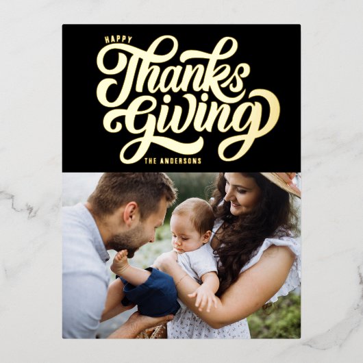 Vet Script Zwart Happy Thanksgiving-foto Folie Feestdagen Briefkaart (Voorkant)