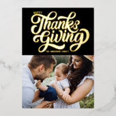 Vet Script Zwart Happy Thanksgiving-foto Folie Feestdagenkaart (Voorkant)
