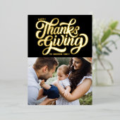 Vet Script Zwart Happy Thanksgiving-foto Folie Feestdagenkaart (Staand Voorkant)
