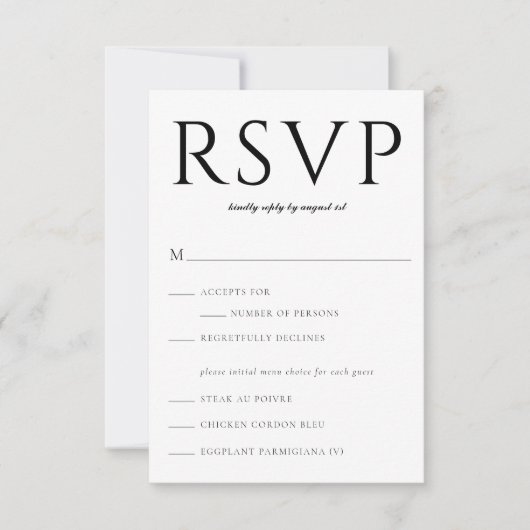 Vet Serif Classic RSVP Insert-Kaart Kaartje (Voorkant)