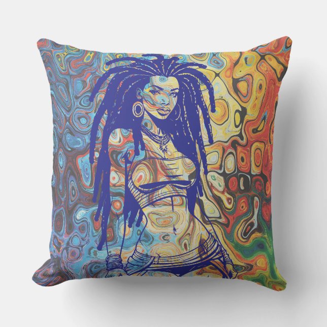 Vet silhouet van een vrouw met dreadlocks. kussen (Voorkant)