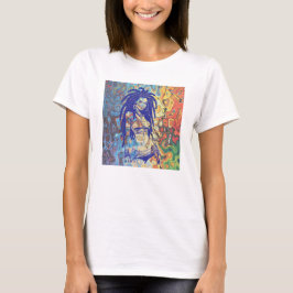 Vet silhouet van een vrouw met dreadlocks. t-shirt
