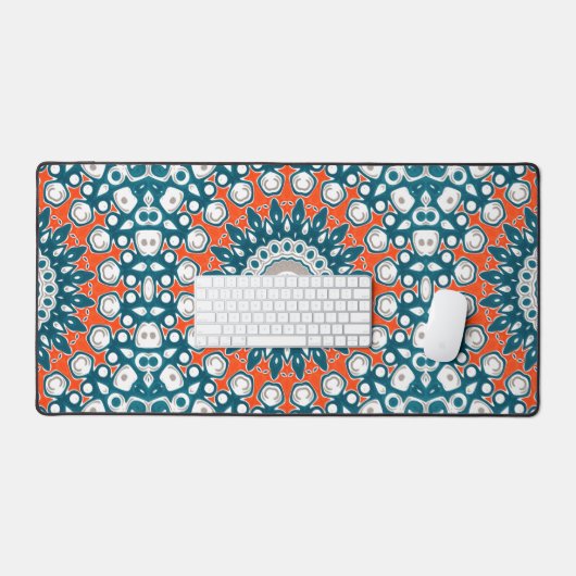 Vet Sinaasappel & Blauwgroen Mandala Geometrische  Bureaumat (Keyboard & Muis)