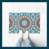 Vet Sinaasappel & Blauwgroen Mandala Geometrische Deurmat