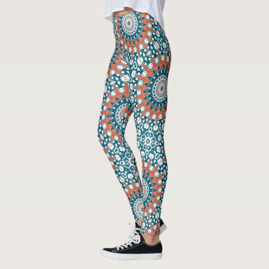 Vet Sinaasappel & Blauwgroen Mandala Geometrische  Leggings (Links)