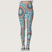 Vet Sinaasappel & Blauwgroen Mandala Geometrische  Leggings (Voorkant)