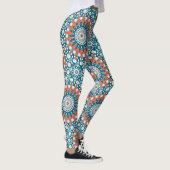 Vet Sinaasappel & Blauwgroen Mandala Geometrische  Leggings (Rechts)