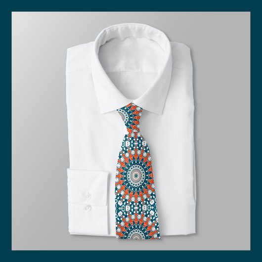 Vet Sinaasappel & Blauwgroen Mandala Geometrische  Stropdas