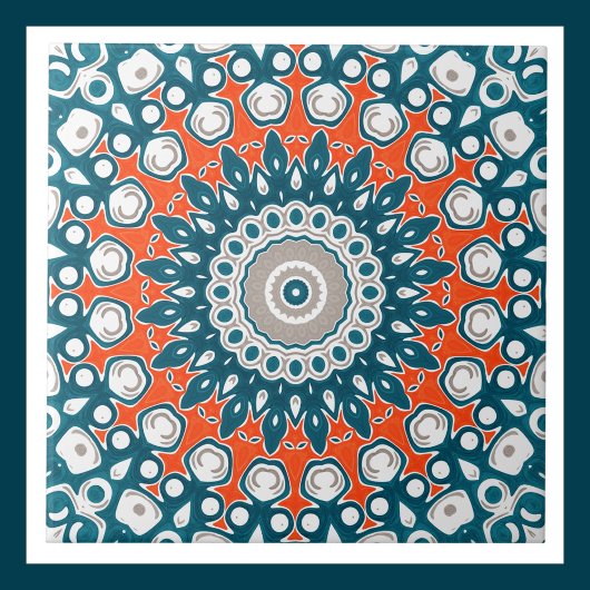 Vet Sinaasappel & Blauwgroen Mandala Geometrische  Tegeltje