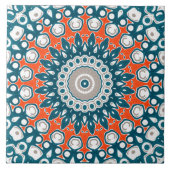 Vet Sinaasappel & Blauwgroen Mandala Geometrische  Tegeltje (Voorkant)