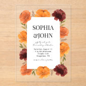 Vet Sinaasappel Bloeiende Bloemen Transparant Trou Acryl Uitnodigingen (Voorkant)