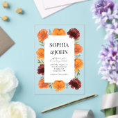 Vet Sinaasappel Bloeiende Bloemen Transparant Trou Acryl Uitnodigingen (Insitu (Huwelijk))