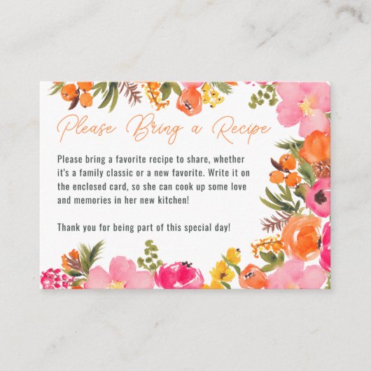 Vet Sinaasappel Boho Floral Bridal Breng een Recep Informatiekaartje (Voorkant)