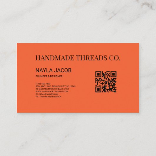 Vet Sinaasappel Bruin Check Pattern QR Code Handge Visitekaartje (Achterkant)