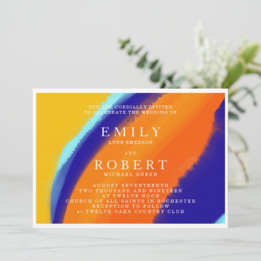 Vet Sinaasappel en blauwe bruiloft Kaart (Staand voorkant)