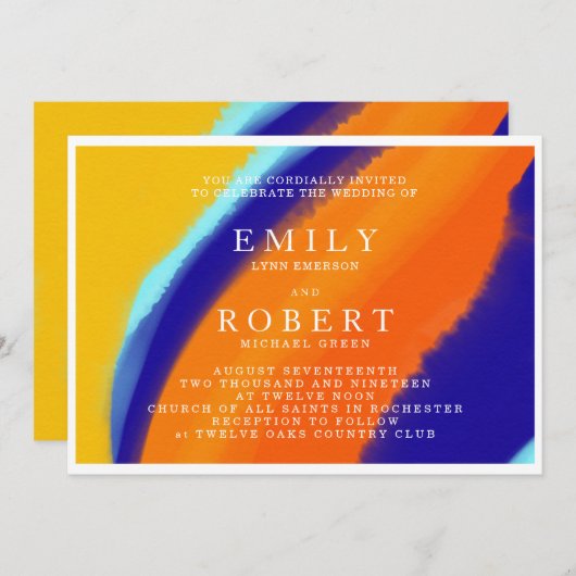 Vet Sinaasappel en blauwe bruiloft Kaart (Voorkant / Achterkant)