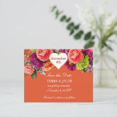 Vet Sinaasappel en roze rozen Save The Date (Staand voorkant)