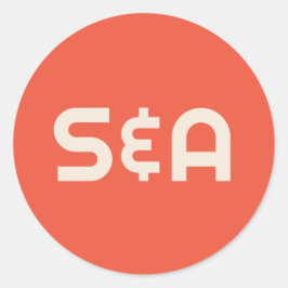 Vet Sinaasappel & Geel Retro Monogrammed Bruiloft Ronde Sticker