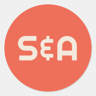 Vet Sinaasappel & Geel Retro Monogrammed Bruiloft Ronde Sticker