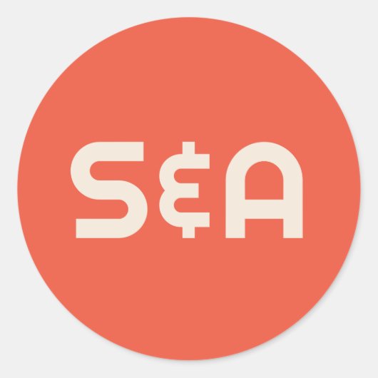 Vet Sinaasappel & Geel Retro Monogrammed Bruiloft Ronde Sticker (Voorkant)