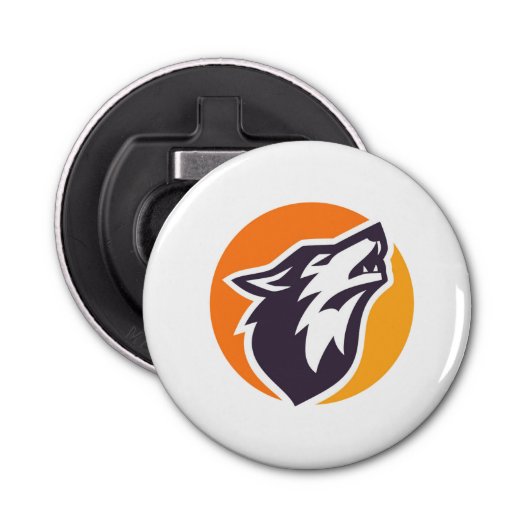 Vet Sinaasappel & Paarse Wolf Design Button Flesopener (Voorkant)