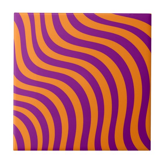 Vet Sinaasappel Paarse Zebra Stripe Modern Spring Tegeltje (Voorkant)