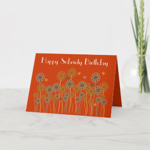 Vet Sinaasappel Retro Flowers Sobriety Verjaardag  Kaart
