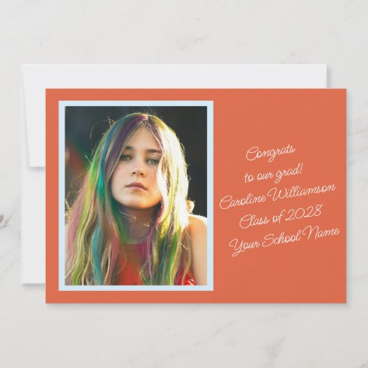 Vet Sinaasappel Retro Script Vibrant Photo Afstude Aankondiging (Voorkant)