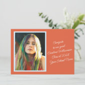 Vet Sinaasappel Retro Script Vibrant Photo Afstude Aankondiging (Staand voorkant)