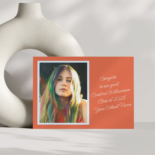 Vet Sinaasappel Retro Script Vibrant Photo Afstude Aankondiging