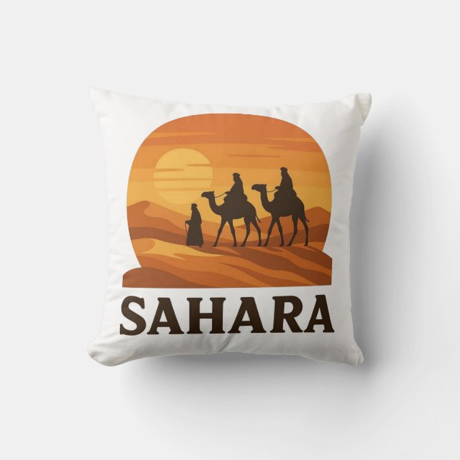 Vet Sinaasappel Retro Vector Sahara Sunset Camel Kussen (Voorkant)