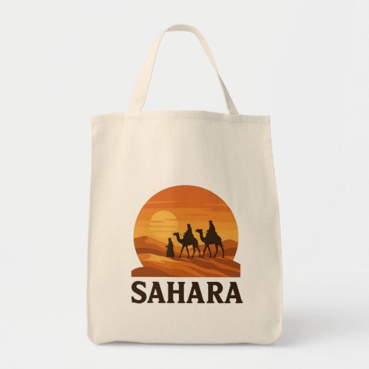 Vet Sinaasappel Retro Vector Sahara Sunset Camel Tote Bag (Voorkant)