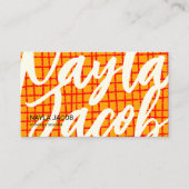 Vet Sinaasappel Rood Check Pattern QR Code voor Ha Visitekaartje (Voorkant)