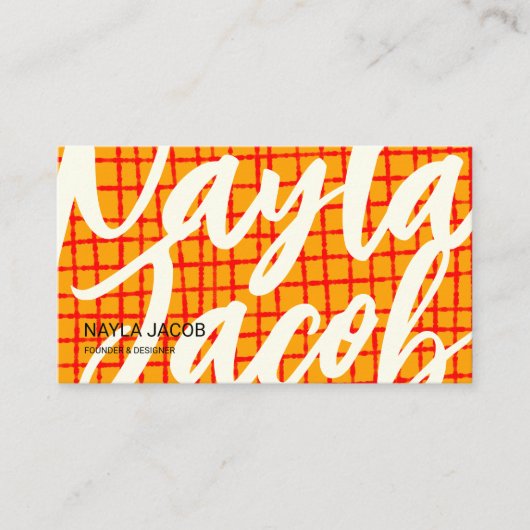 Vet Sinaasappel Rood Check Pattern QR Code voor Ha Visitekaartje (Voorkant)