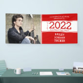 Vet Sporty Bright Red White Photo Afstuderen Spandoek (Beurs)